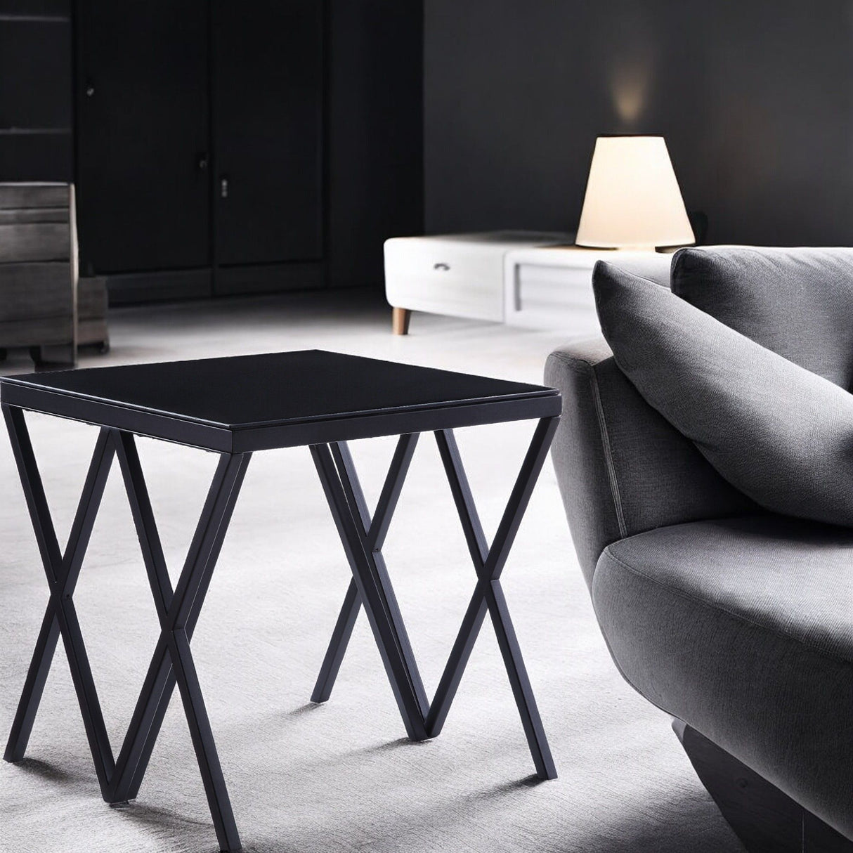 Magenta - Glass Top End Table - Black by Urban Nest | Bel Furniture