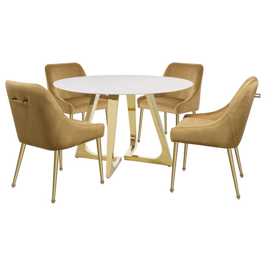 Gwynn - Round Marble Stainless Steel Dining Table - Gold by Coaster Fine Furniture | Bel Furniture