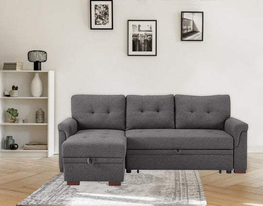 Sierra - Linen Reversible Sleeper Sectional Sofa With Storage Chaise by Lilola Home | Bel Furniture