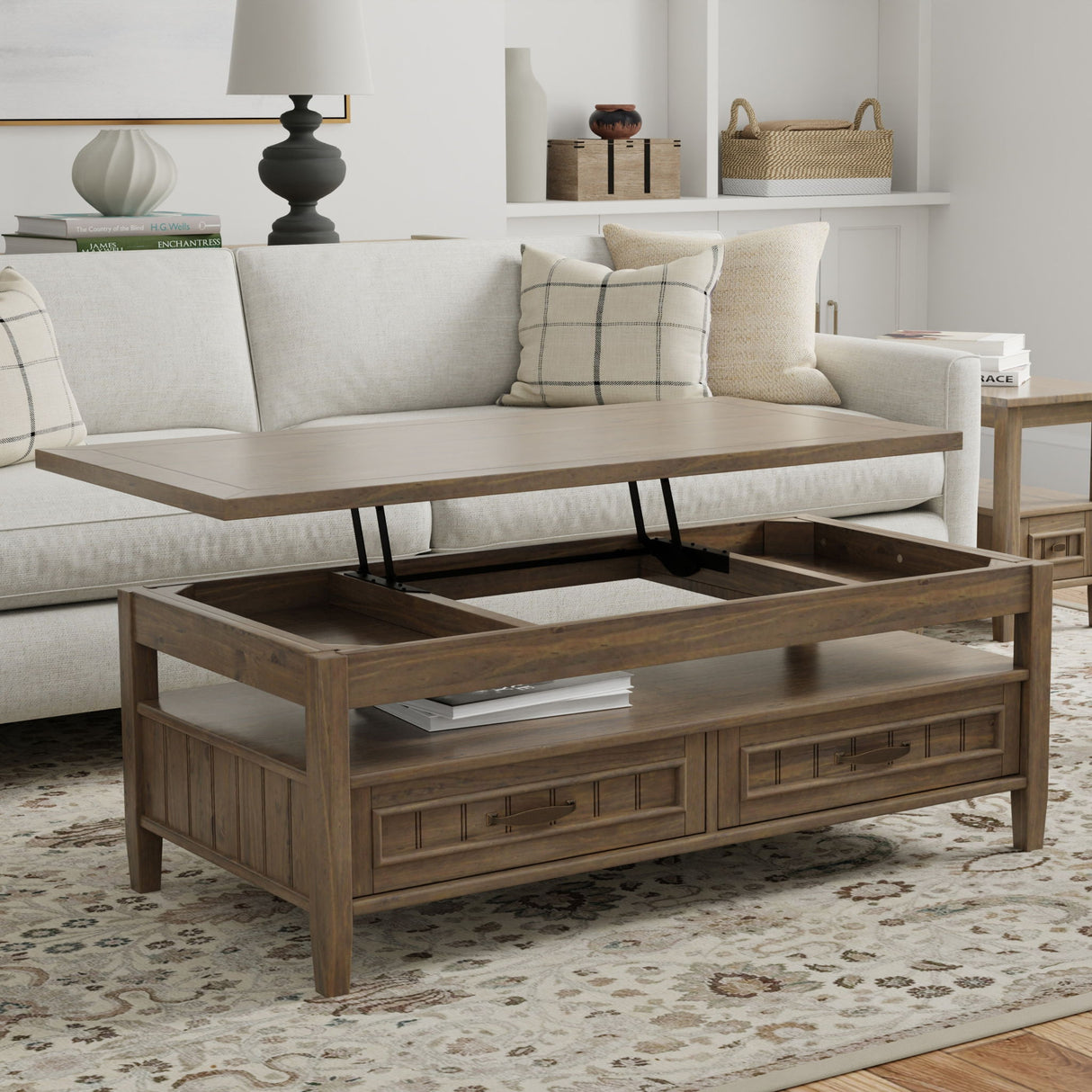 Lev - Lift Top Coffee Table - Smoky Brown by Simpli-Home | Bel Furniture