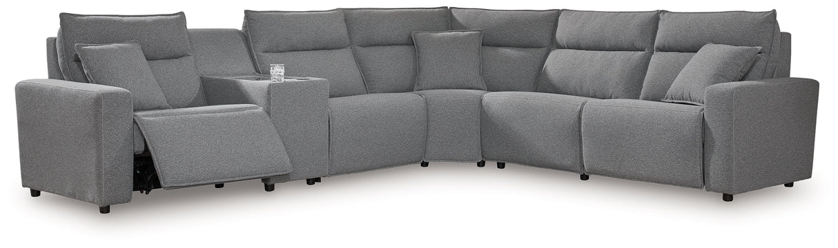 Modmax - Salt And Pepper - Reclining Sectional Gray 6 Pc. Reclining Sectional With Storage Console And With RAF Zero Wall Power Recliner by Signature Design by Ashley® | Bel Furniture