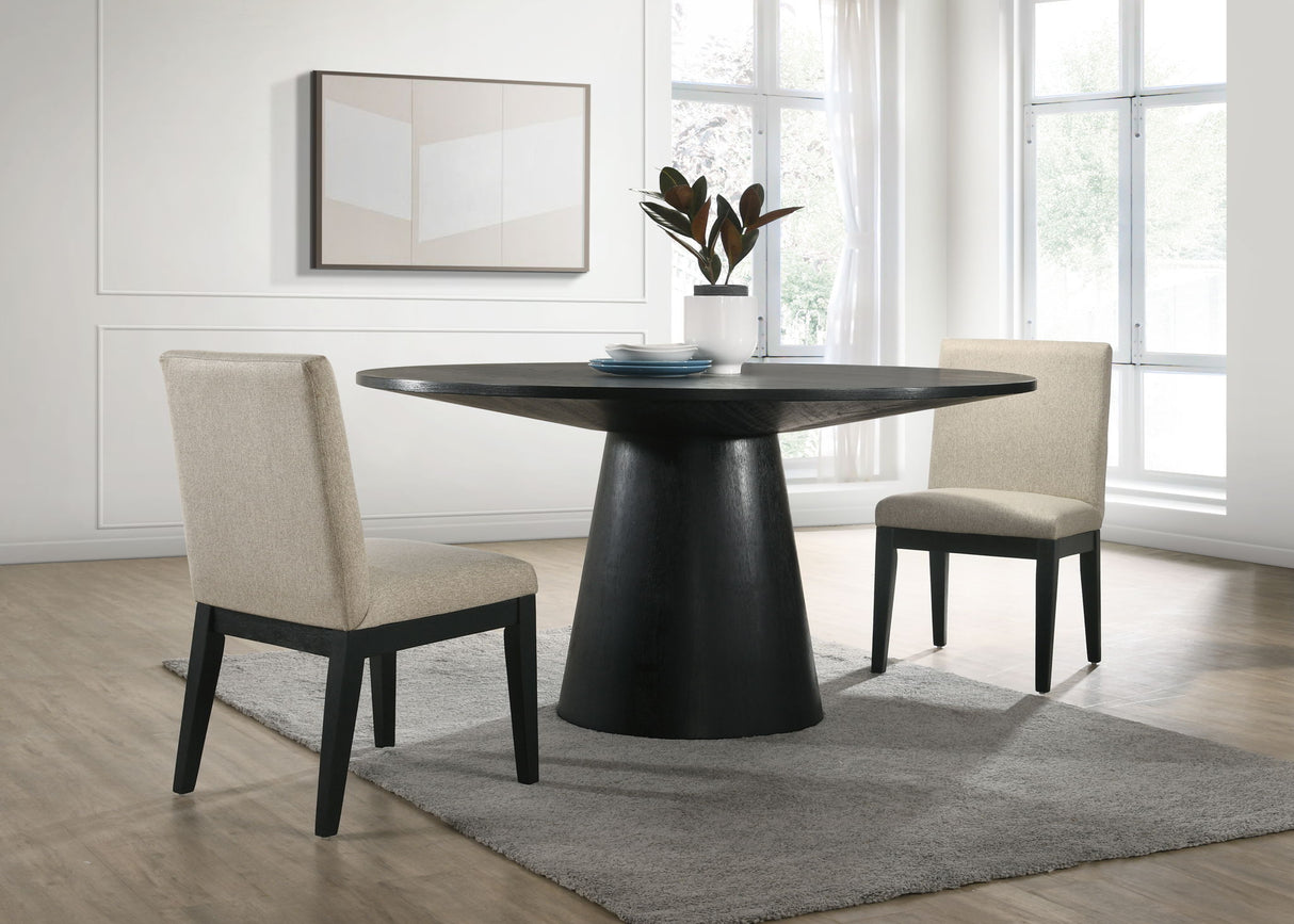 Jasper - Wide Contemporary Round Dining Table With Fabric Chairs Set by Lilola Home | Bel Furniture
