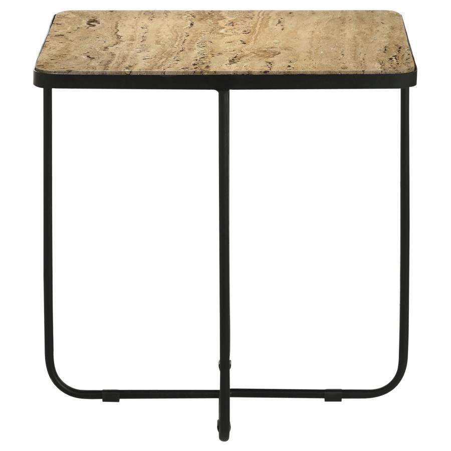 Elyna - Square Stone Top Accent Side Table - Beige by CoasterEssence | Bel Furniture