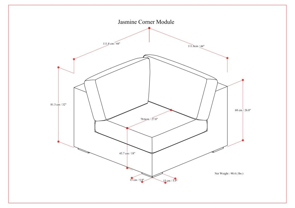 Jasmine - Corner Sofa Module - Gray
