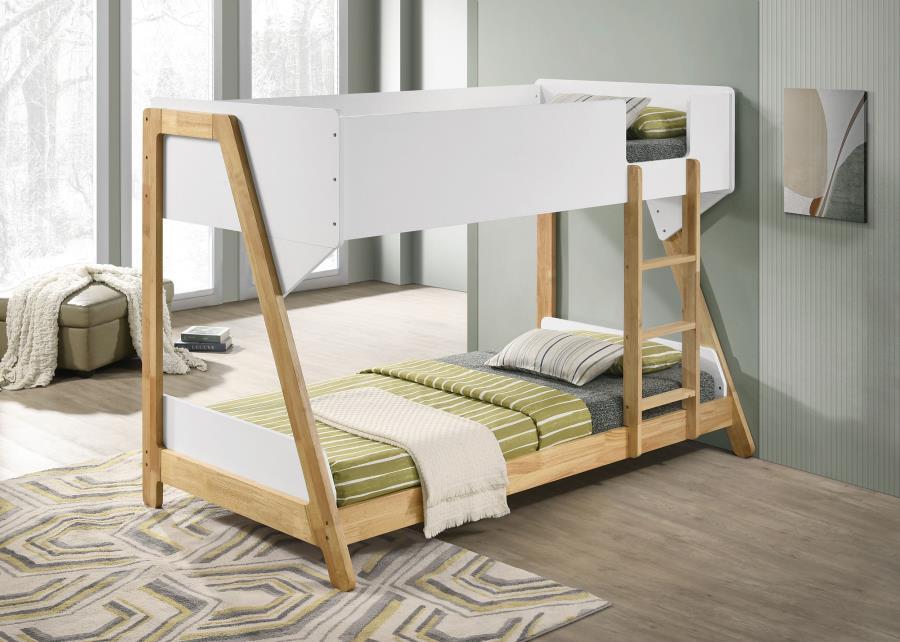 Wyatt - Wood Twin Over Twin Bunk Bed - White And Natural by Coaster Fine Furniture | Bel Furniture