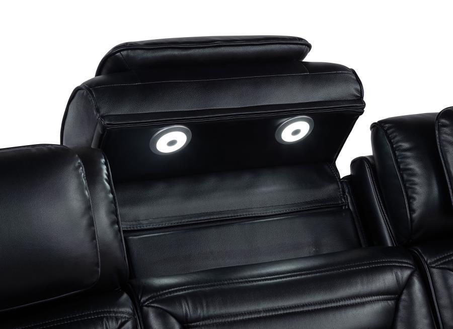 Zuma - Faux Leather Dual Power Reclining LED Loveseat - Black