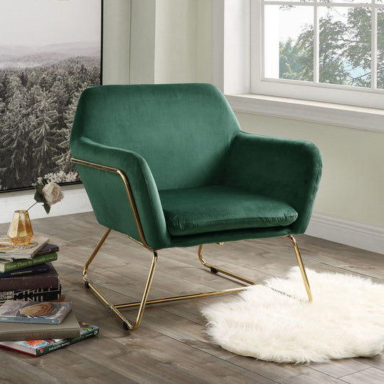 Keira - Velvet Accent Chair With Metal Base by Lilola Home | Bel Furniture