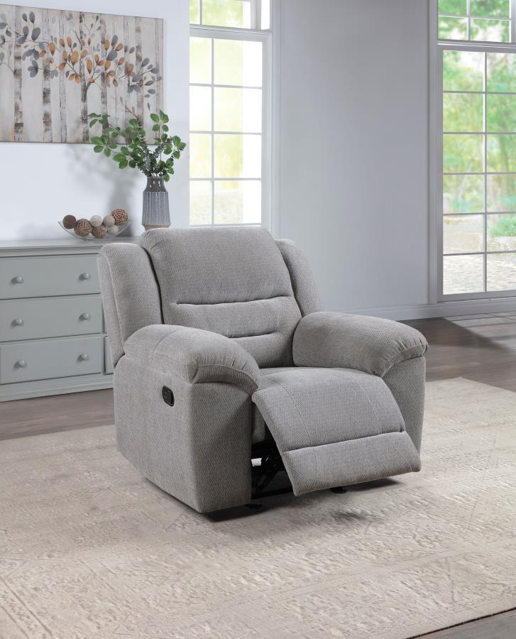 Gilson - Chenille Upholstered Reclining Glider Recliner - Gray by Coaster Fine Furniture | Bel Furniture