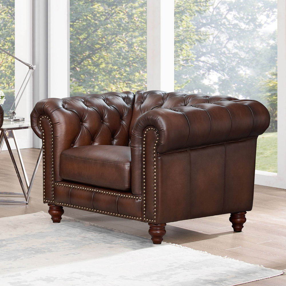 Alton Bay-Top Grain Leather Chair - Brown by Hydeline Furniture | Bel Furniture