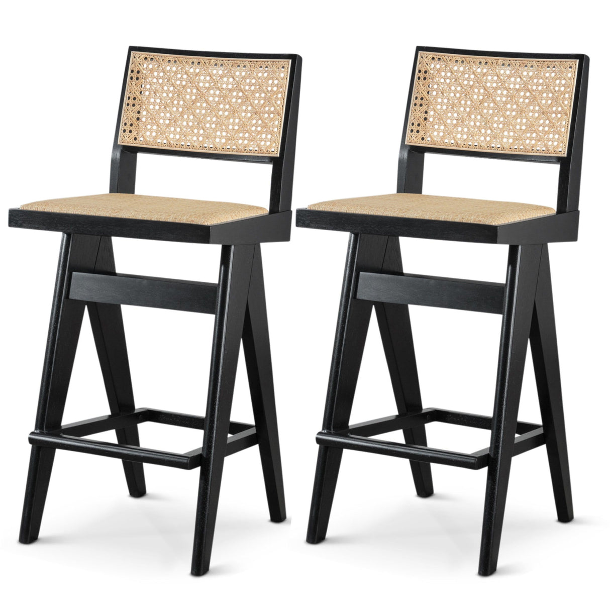 Keira - Bar Stool (Set of 2) - Black / Rattan