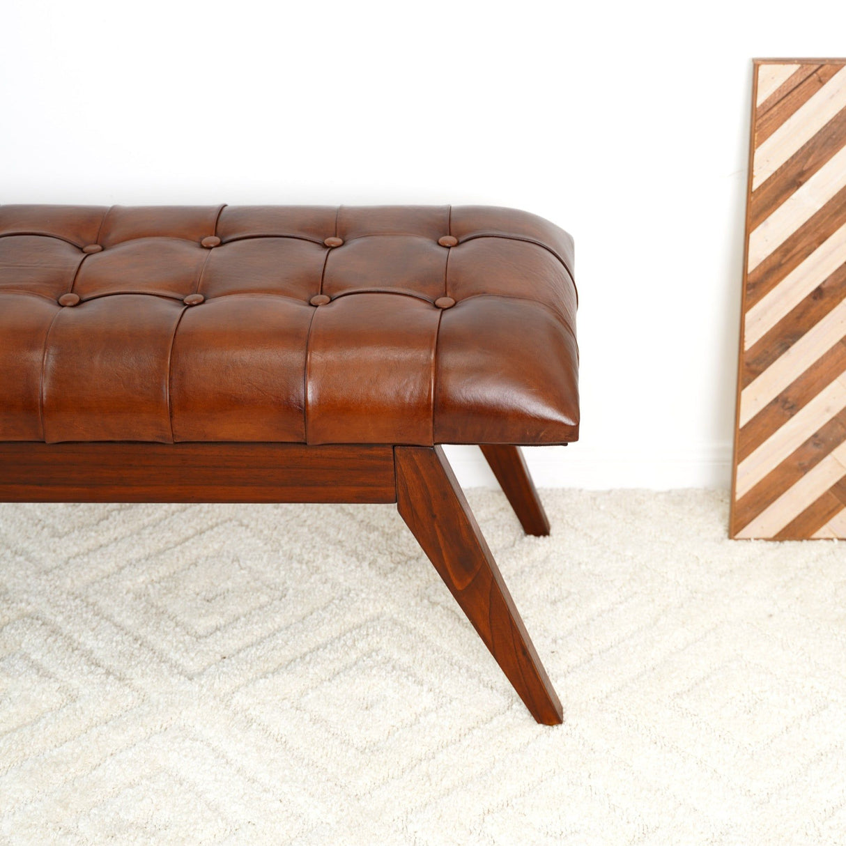 Maja - Mid-Century Modern Leather Bench - Cognac / Dark Brown by Ashcroft Furniture | Bel Furniture