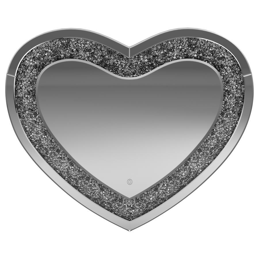 Aiko - Heart Shaped LED Light Wall Mirror - Silver by CoasterEssence | Bel Furniture