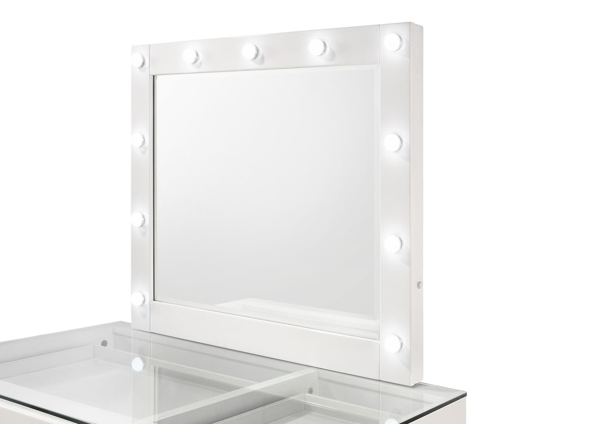 Morgan - Vanity Desk With Glass Top, LED Luxo Mirror & Stool - White