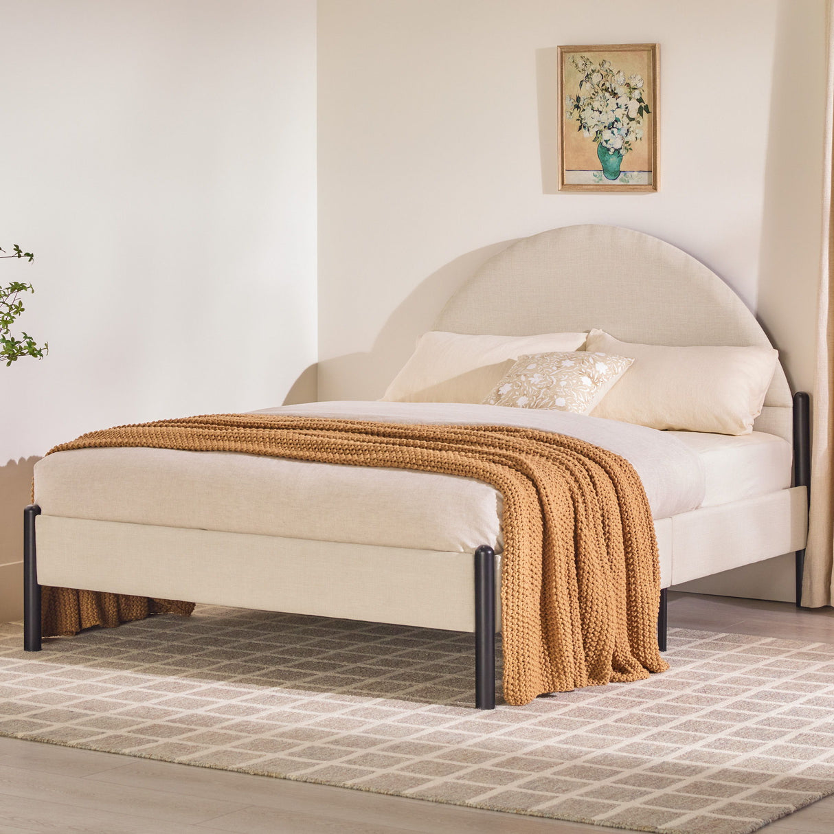 Bed Modern Upholstered Curved Headboard by Walker Edison | Bel Furniture