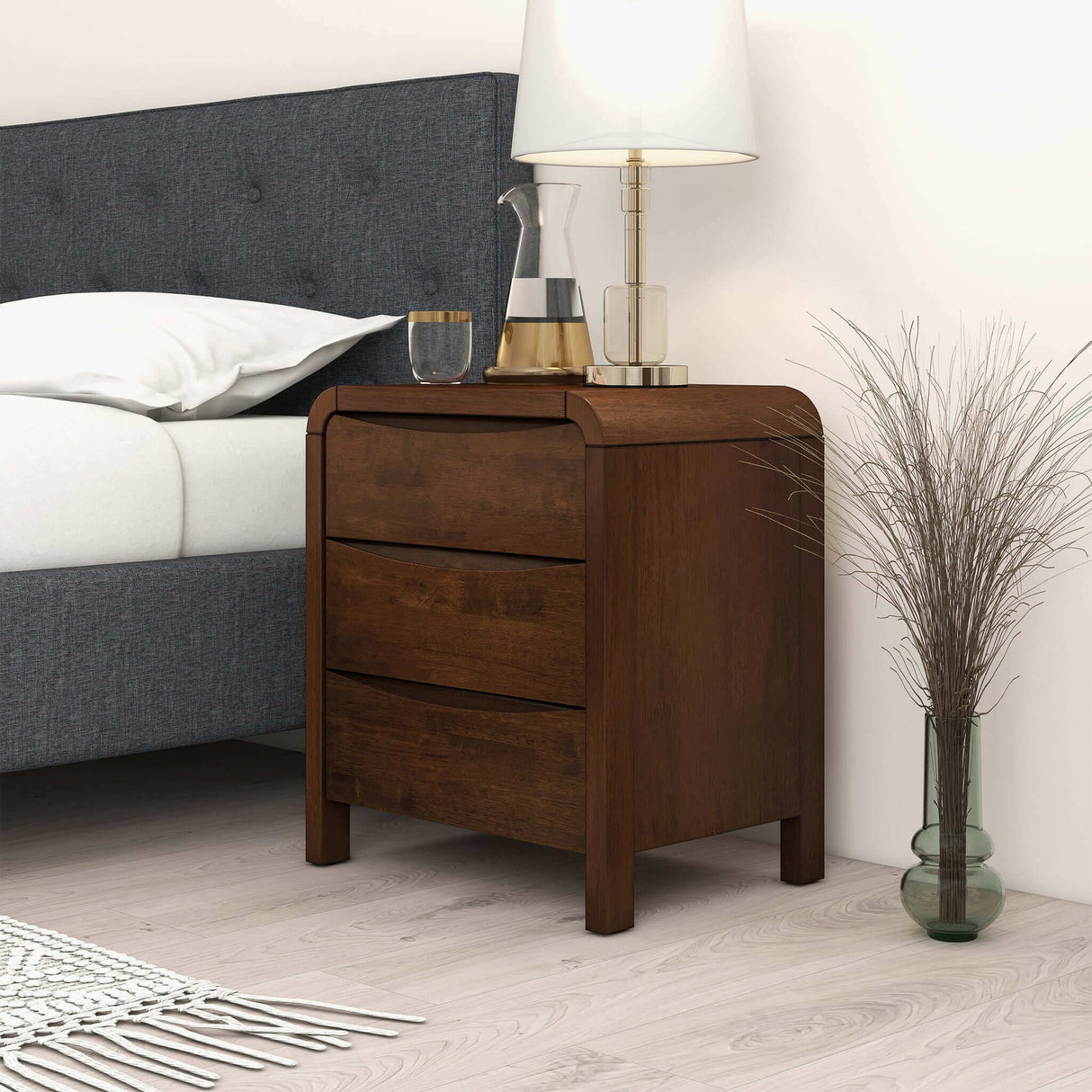 Lionel - Mid-Century Modern Nightstand 3 Drawer Bed Side Table - Brown by Ashcroft Furniture | Bel Furniture
