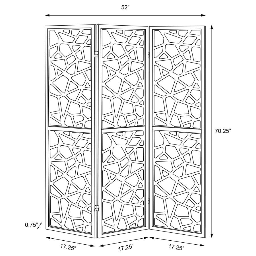 Nailan - 3-Panel Room Divider Folding Screen Open Mosaic - Black