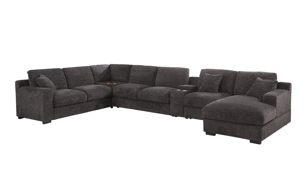 Celine - Chenille Fabric Corner Sectional Sofa With Right Facing Chaise, Cupholders, And Charging Ports - Gray by Lilola Home | Bel Furniture