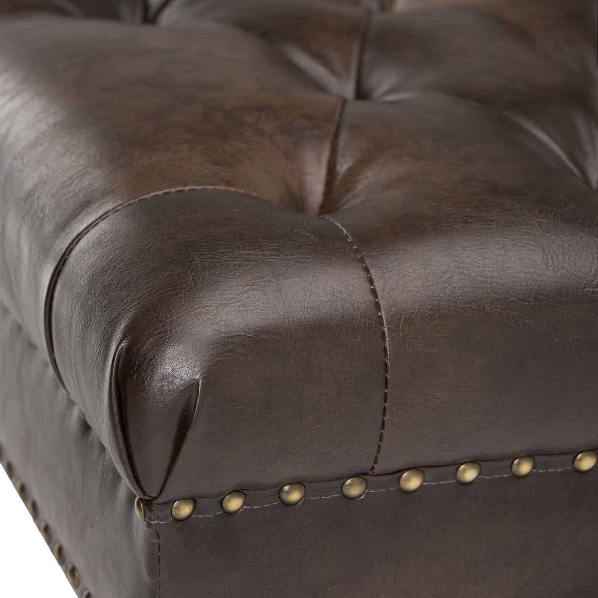 Henley - Tufted Ottoman Bench - Distressed Brown by Simpli-Home | Bel Furniture