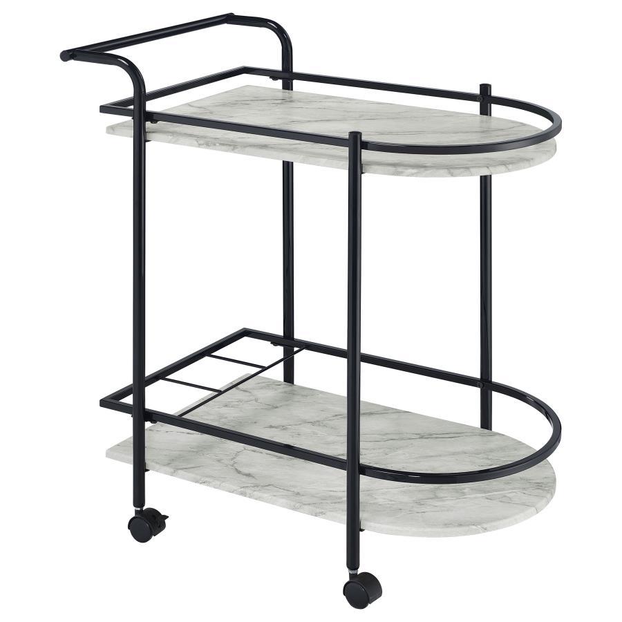 Desiree - 2-Tier Faux Marble Shelf Metal Bar Cart White by CoasterEveryday | Bel Furniture