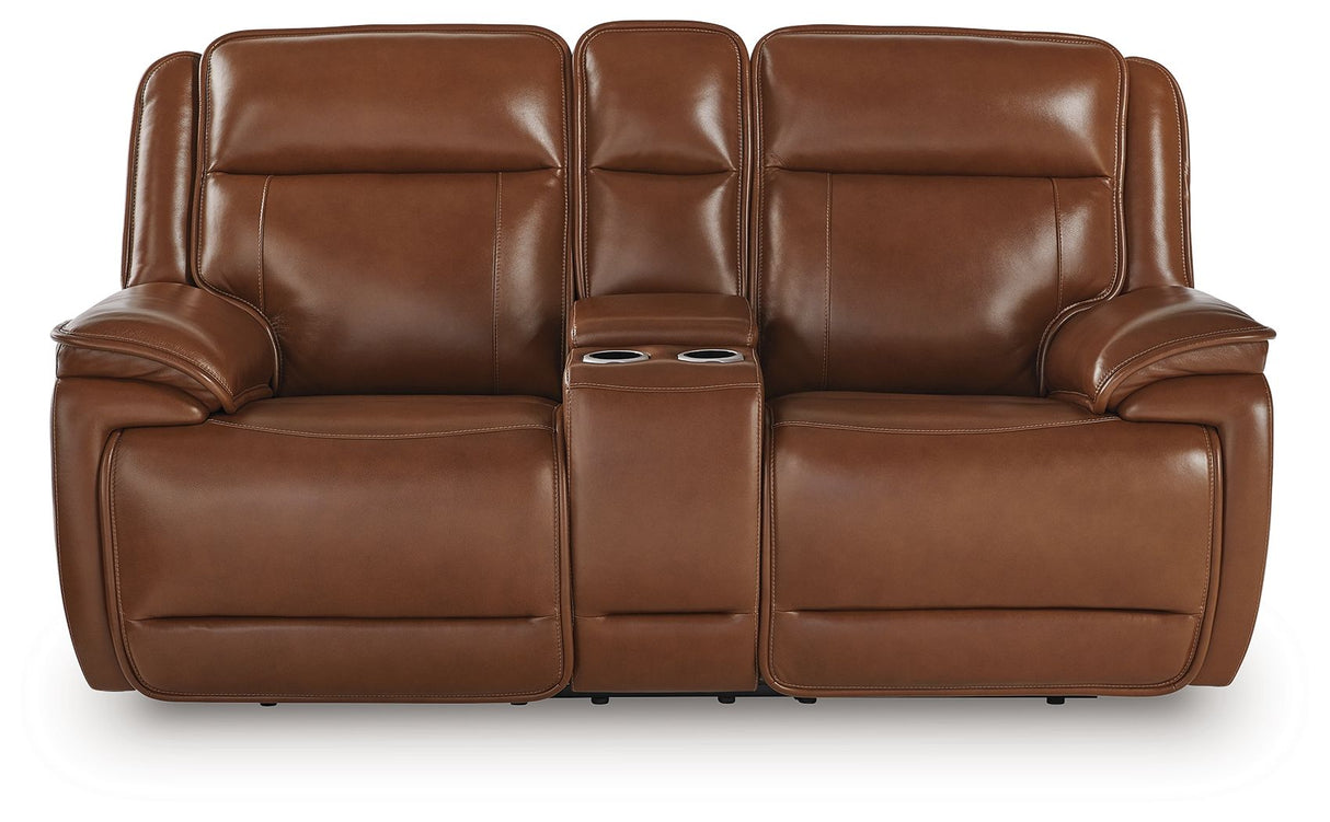 Healy Pier - Chocolate - Power Reclining Loveseat With Console / Adj Headrest by Signature Design by Ashley® | Bel Furniture
