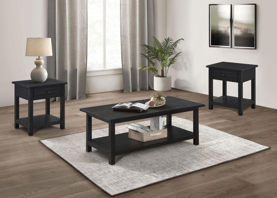 Payne - Coffee And 1-Drawer End Table Set Black 3 Pc. Coffee Table, 2 End Tables by Coaster Fine Furniture | Bel Furniture