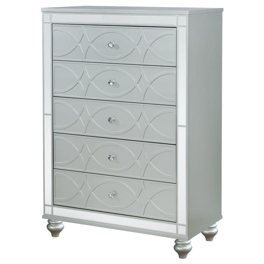 Gunnison - 5-Drawer Bedroom Chest - Silver Metallic by CoasterEssence | Bel Furniture