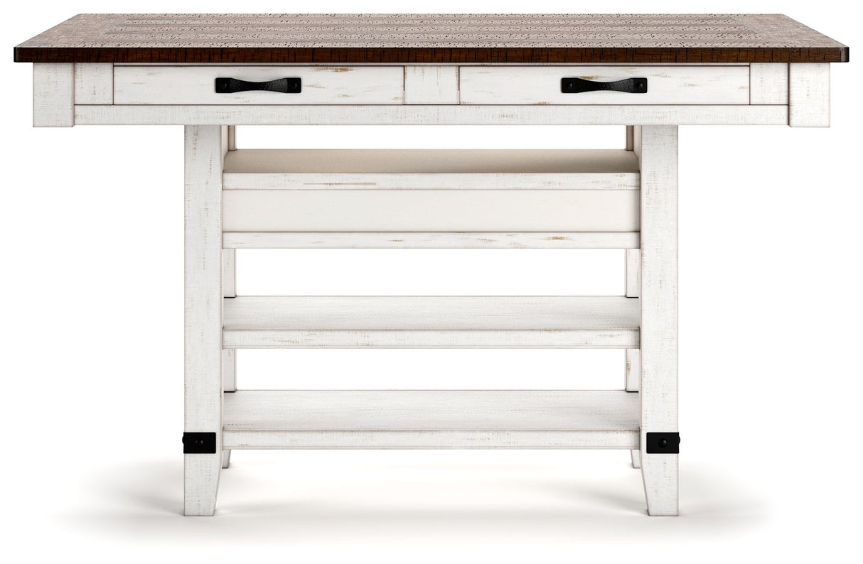 Valebeck - Rect Dining Room Counter Table With Wine Rack - White / Brown