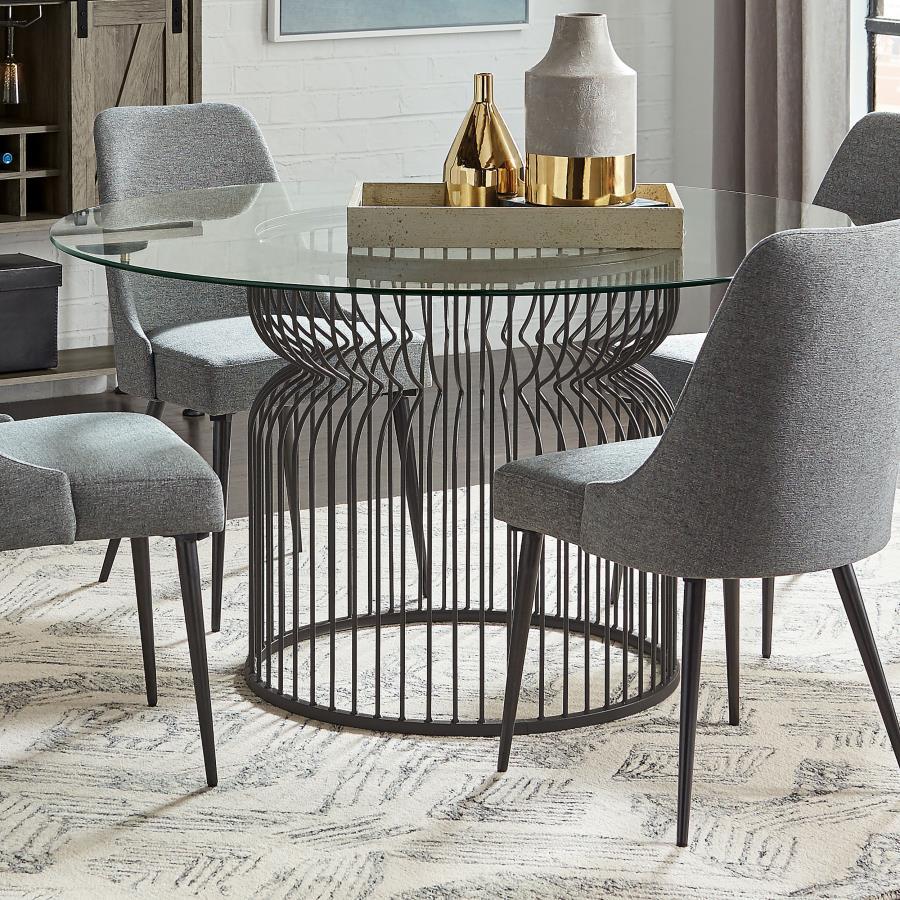 Granvia - Round Glass Top Metal Dining Table - Gunmetal by Coaster Fine Furniture | Bel Furniture