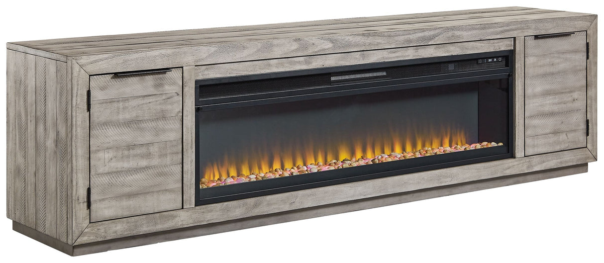 Naydell - Gray - 92" TV Stand with Wide Fireplace Insert by Signature Design by Ashley® | Bel Furniture