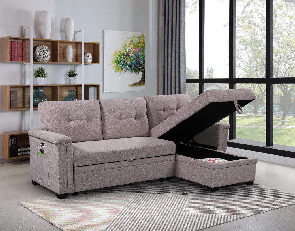 Ashlyn - Reversible Sleeper Sectional Sofa With Storage Chaise, USB Charging Ports And Pocket by Lilola Home | Bel Furniture