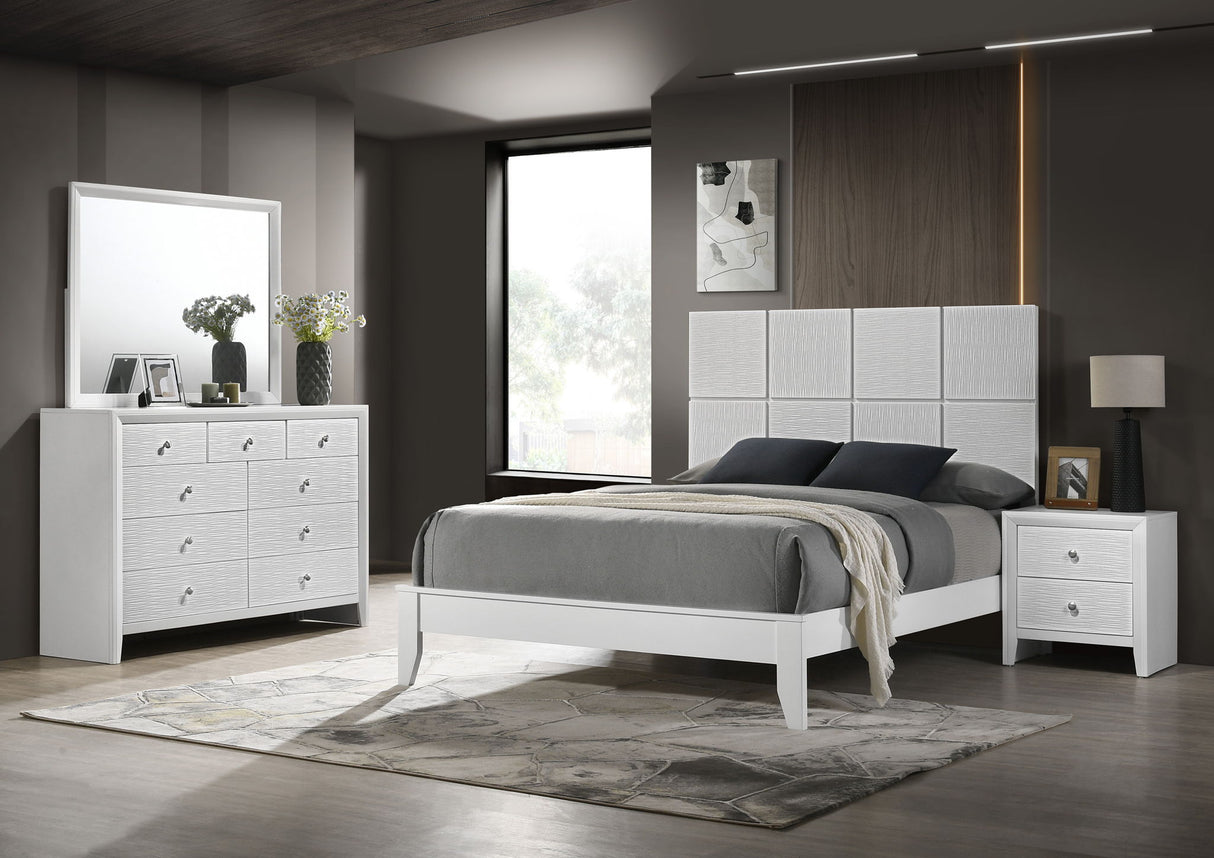 Denker - Bedroom Set White 4 Pc. Bed, Dresser, Mirror, Nightstand by Crown Mark | Bel Furniture