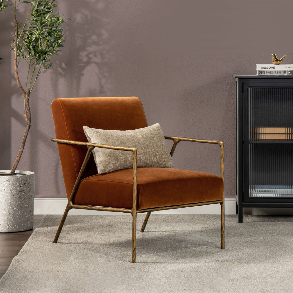 Aerin - Hammered Brass Upholstered Accent Arm Chair by Jennifer Taylor Home | Bel Furniture