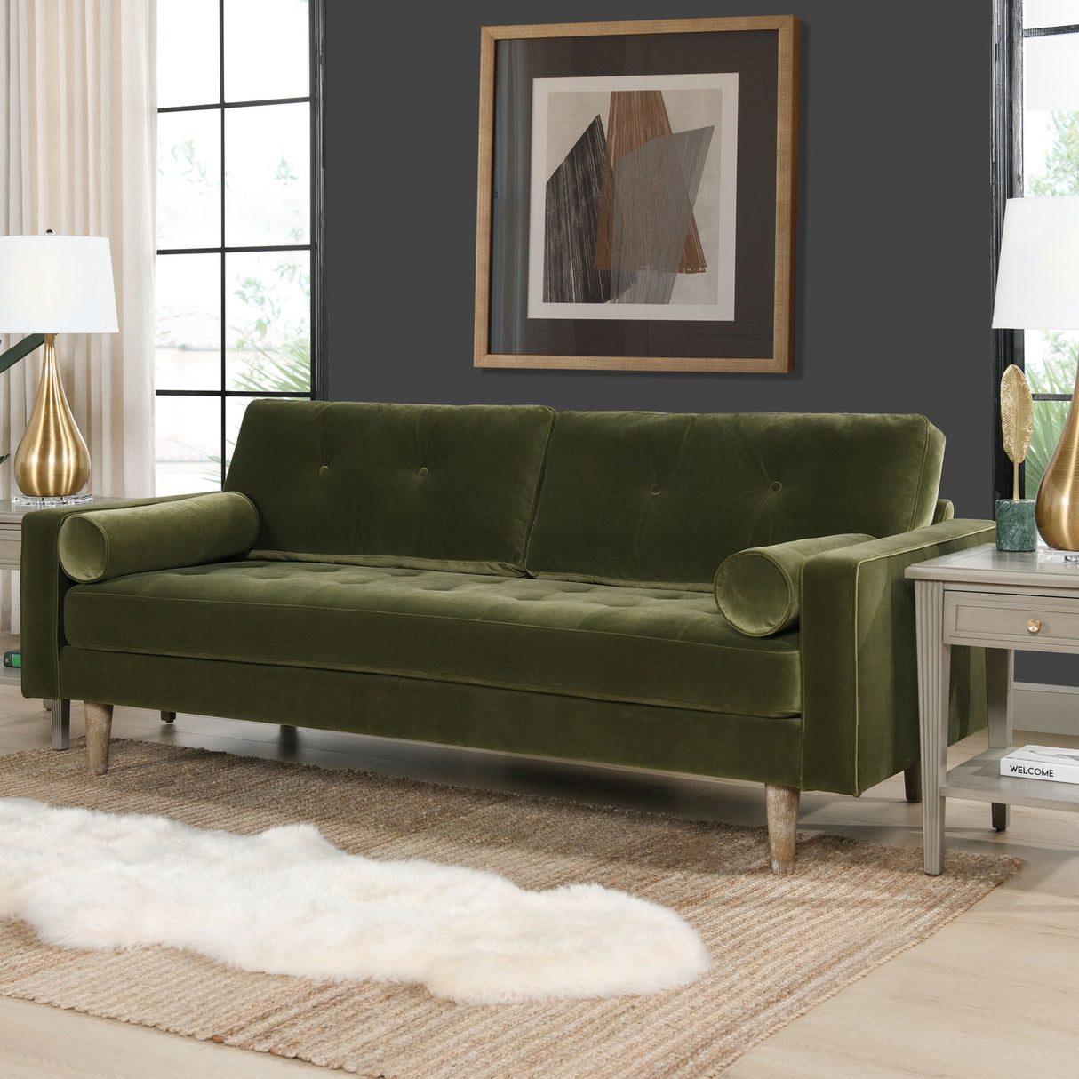 Nicholas - Mid-Century Modern Sofa - Olive Green