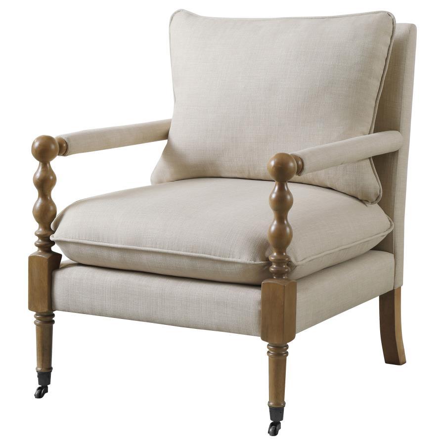 Dempsy - Upholstered Accent Chair With Casters - Beige by CoasterElevations | Bel Furniture