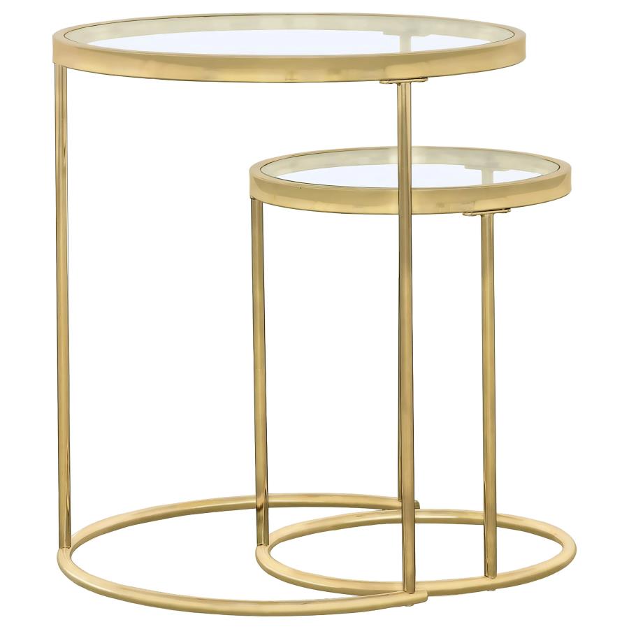 Maylin - 2 Piece Round Glass Top Nesting Table Set - Gold