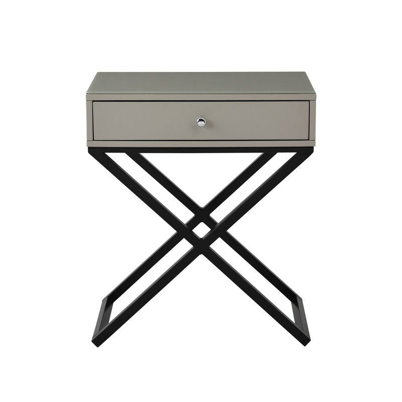 Koda - Wooden End Side Table Nightstand With Glass Top, Drawer And Metal Cross Base by Lilola Home | Bel Furniture