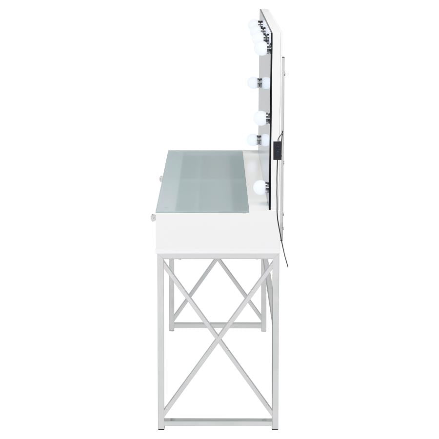 Eliza - Vanity Set With Lighting & Stool - White And Chrome