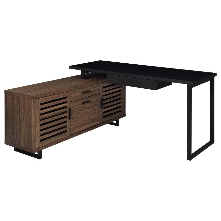 Maddox - L-Shape Office Computer Desk - Black by CoasterEveryday | Bel Furniture