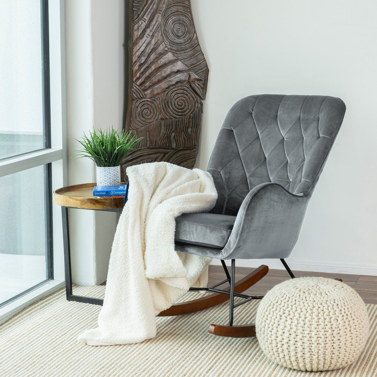 Hannah - Mid-Century Modern Rocking Chair - Gray by Ashcroft Furniture | Bel Furniture