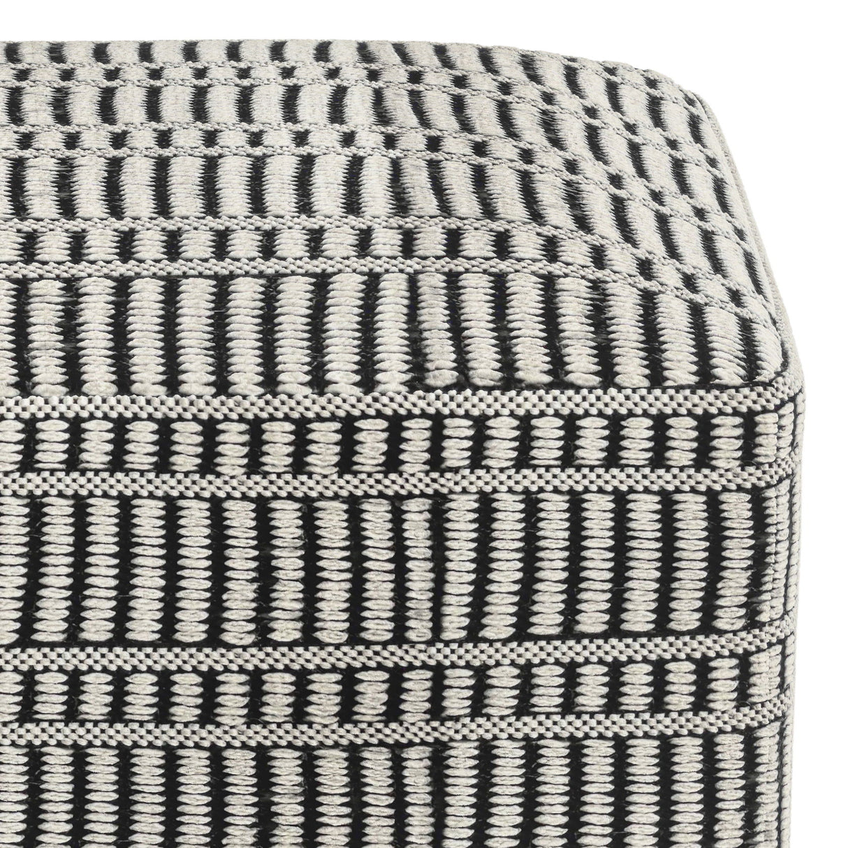 Safford - Square Woven Outdoor / Indoor Pouf - Black / White by Simpli-Home | Bel Furniture