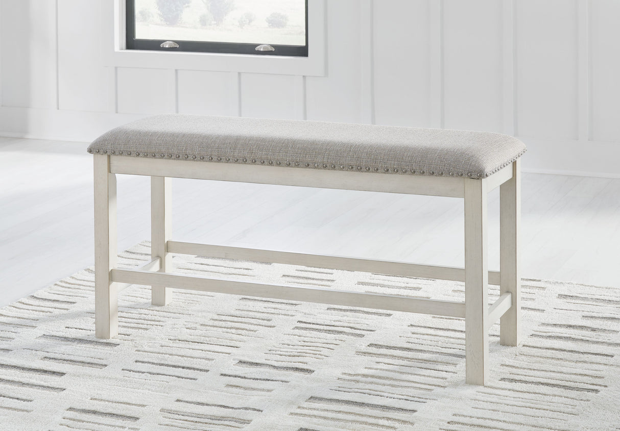 Robbinsdale - Antique White - Dbl Counter Height Upholstered Dining Bench by Signature Design by Ashley® | Bel Furniture