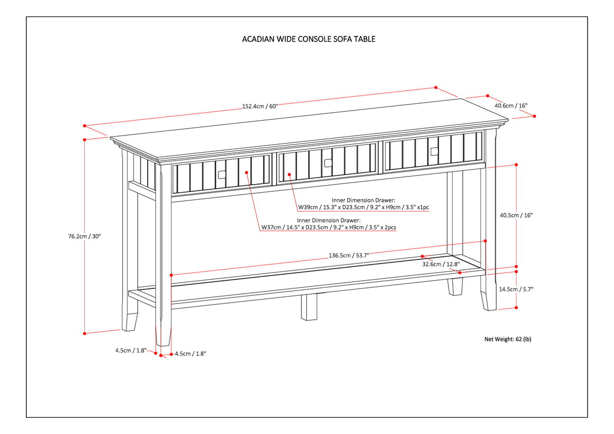 Acadian - Wide Console Sofa Table - Brunette Brown by Simpli-Home | Bel Furniture