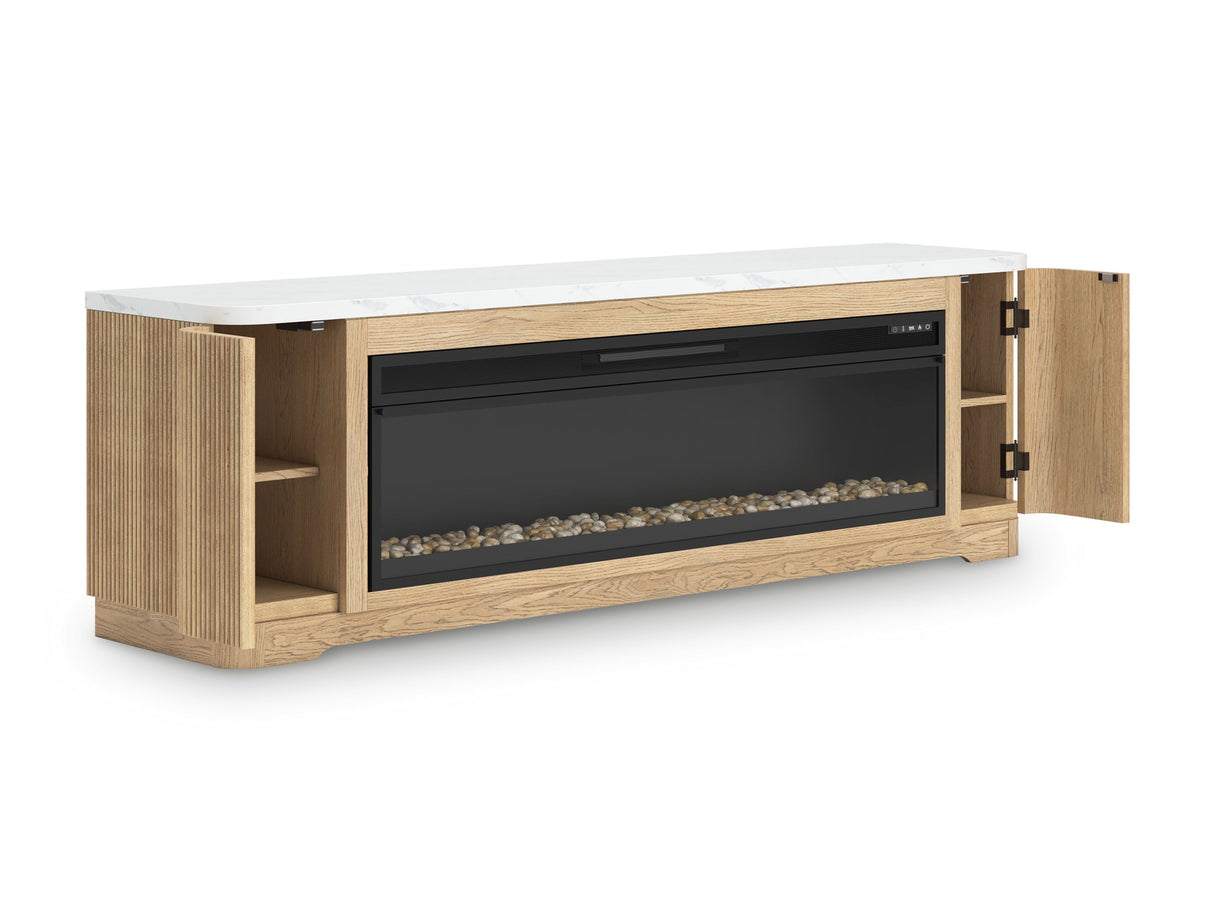Camdill - Light Brown - 80" TV Stand With Electric Fireplace by Signature Design by Ashley® | Bel Furniture
