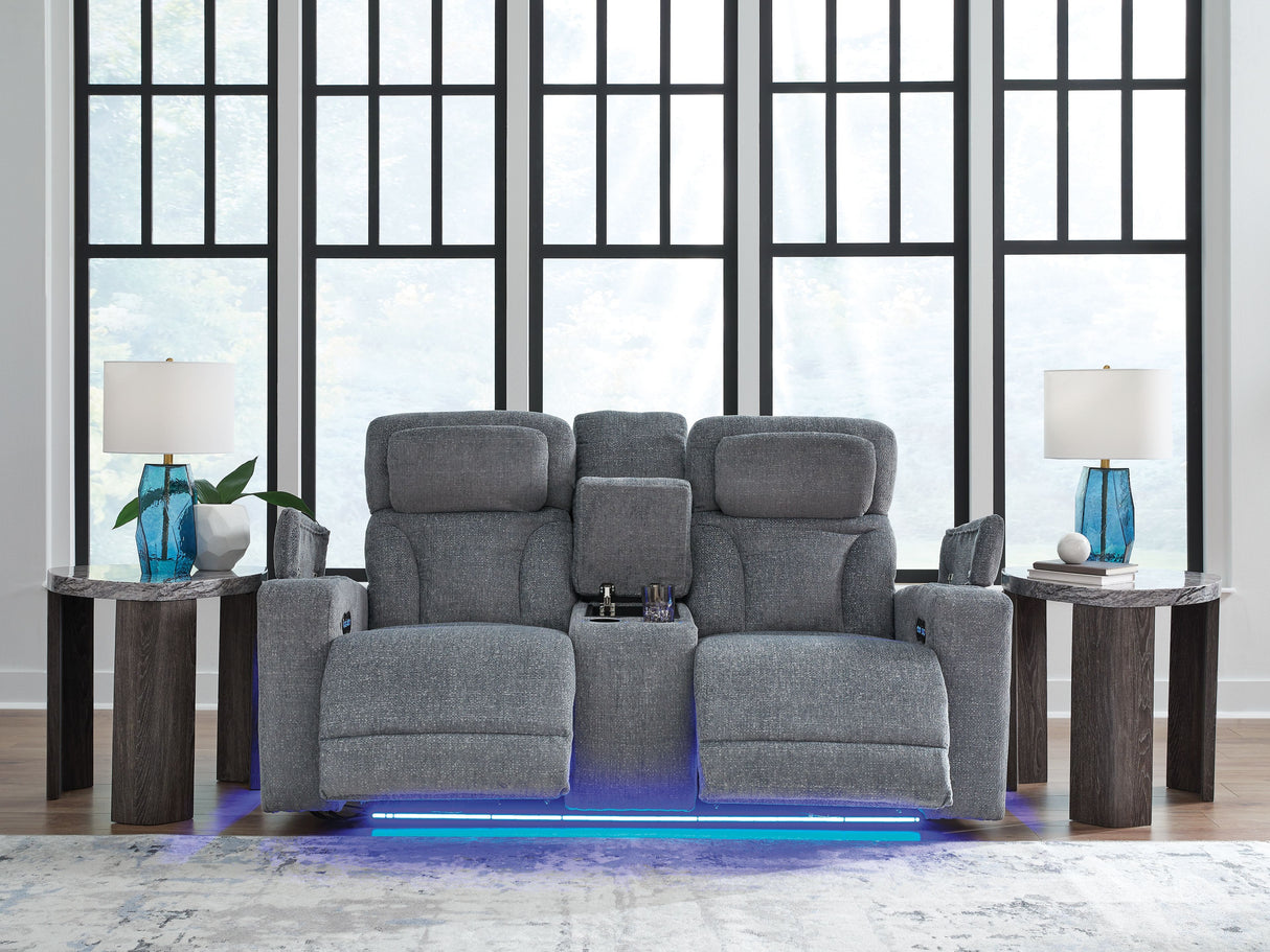 Studio Cave - Steel - Power Reclining Loveseat with Console by Signature Design by Ashley® | Bel Furniture