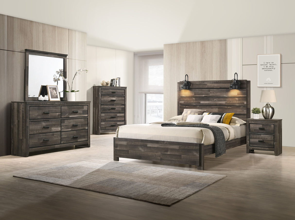 Carter - Bedroom Set - Brown Dark Brown 5 Pc. Bed, Dresser, Mirror, Chest, Nightstand by Crown Mark | Bel Furniture