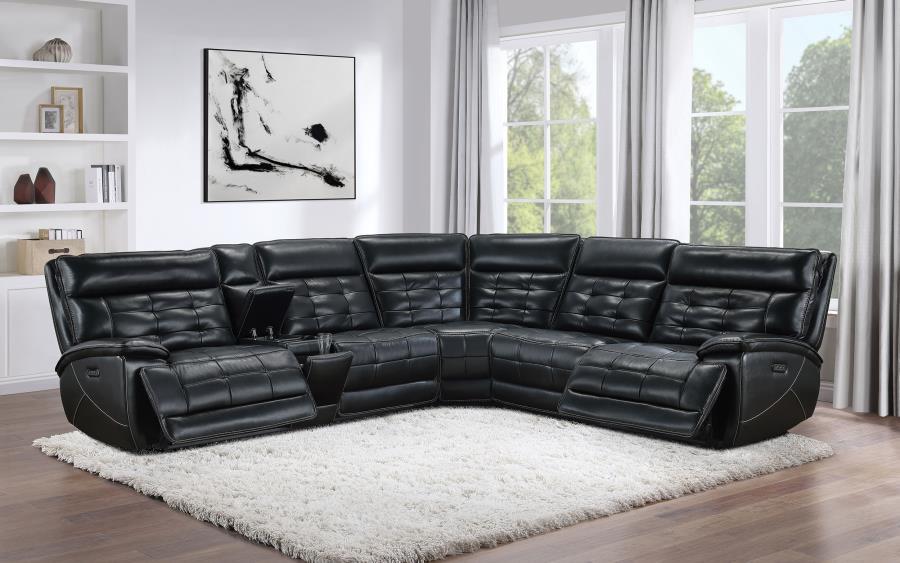 Hewitt - Leather Upholstered Power Reclining Sectional - Black by Coaster Fine Furniture | Bel Furniture