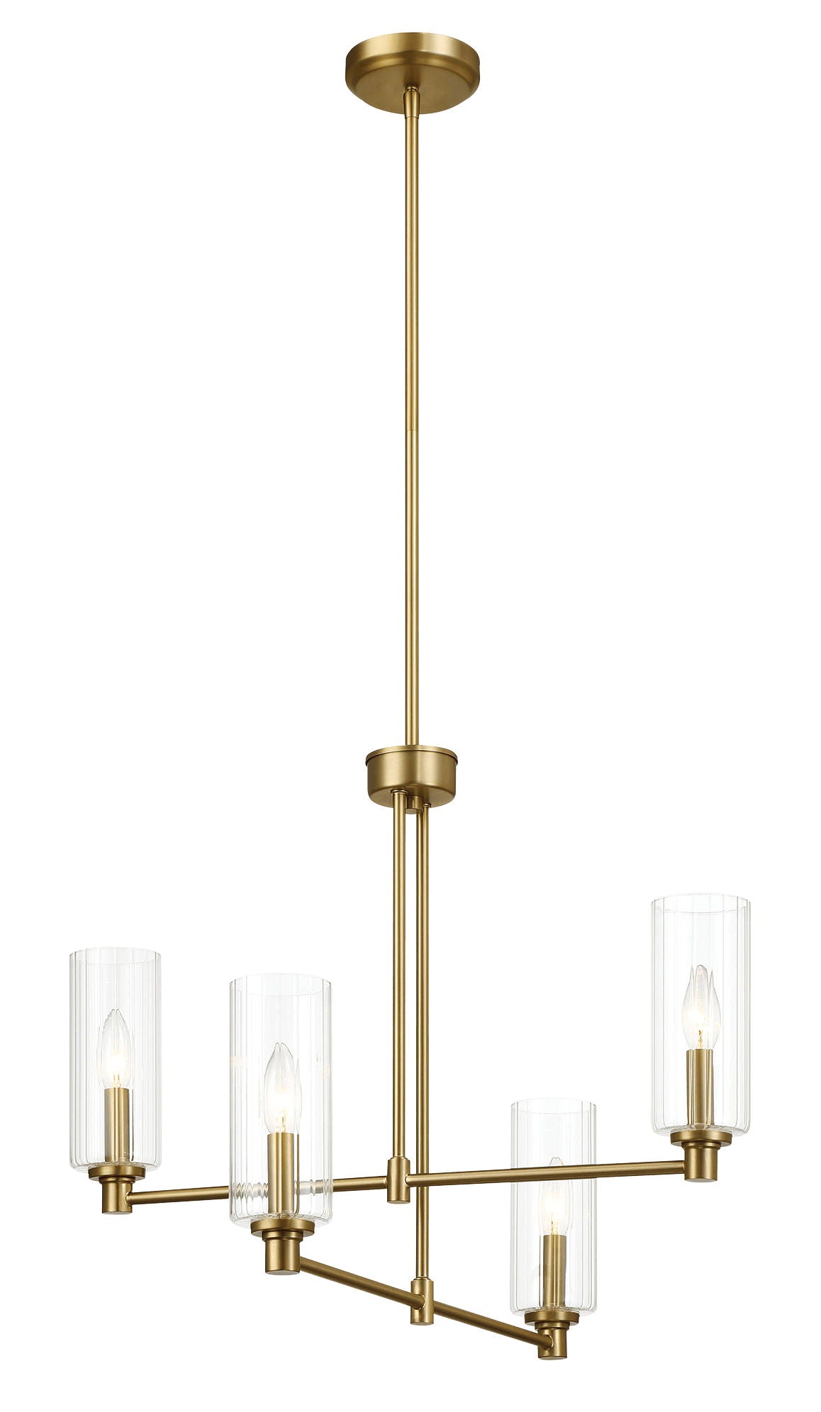 Enigma - 4 Lights Chandelier With Clear Ribbed Satin - Antique Brass / Clear / Gold by Ashcroft Furniture | Bel Furniture