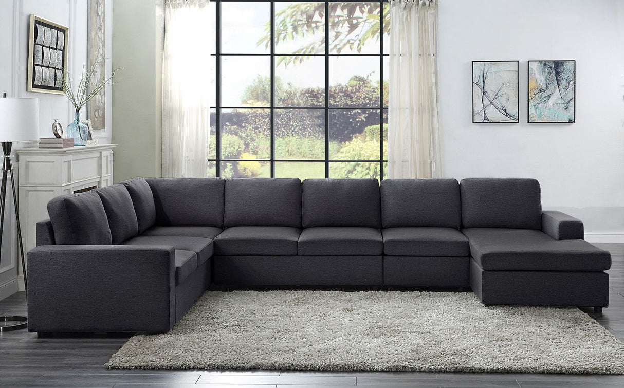 Hayden - Linen 7 Seat Reversible Modular Sectional Sofa Chaise by Lilola Home | Bel Furniture