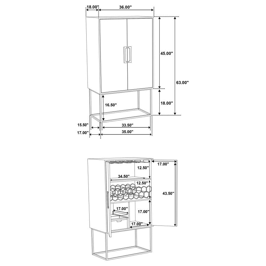Borman - 2 Door Home Bar Cabinet Wine Storage - Walnut And Black