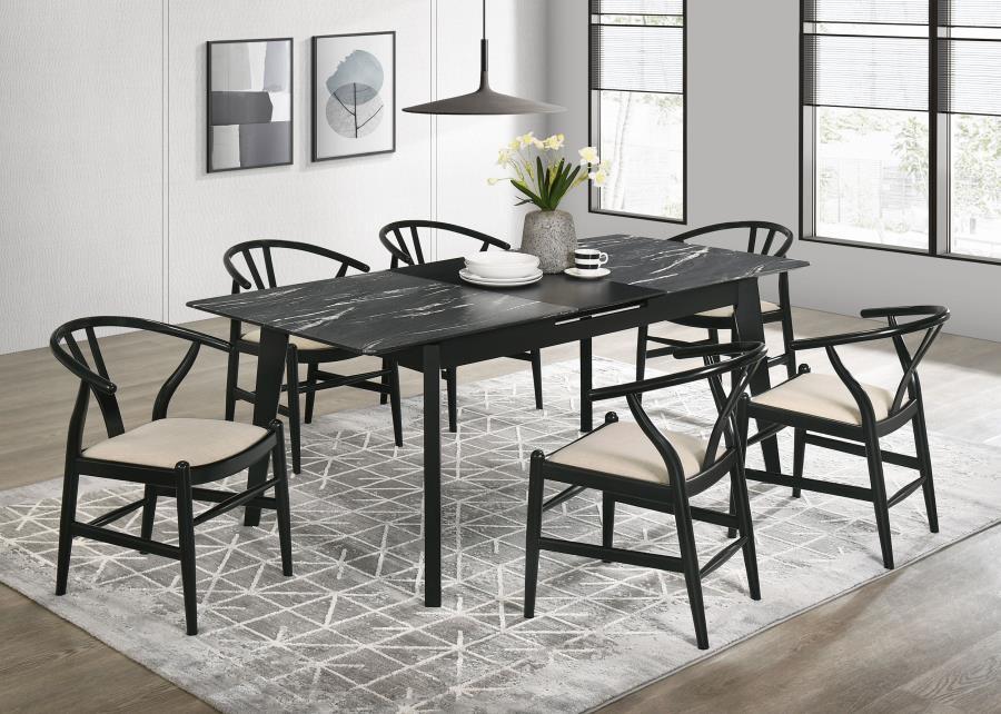 Crestmont - Extension Dining Table Faux Marble - Black by CoasterEssence | Bel Furniture